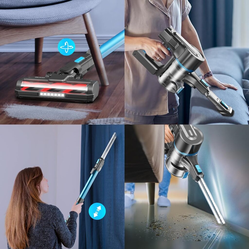 DEVOAC S11 Cordless Vacuum Cleaner, 28Kpa Powerful Suction Vacuum with 350W Brushless Motor, Lightweight Stick Vacuum Cleaner Max 45 Min Runtime for Carpet and Hard Floor Pet Hair (Blue)