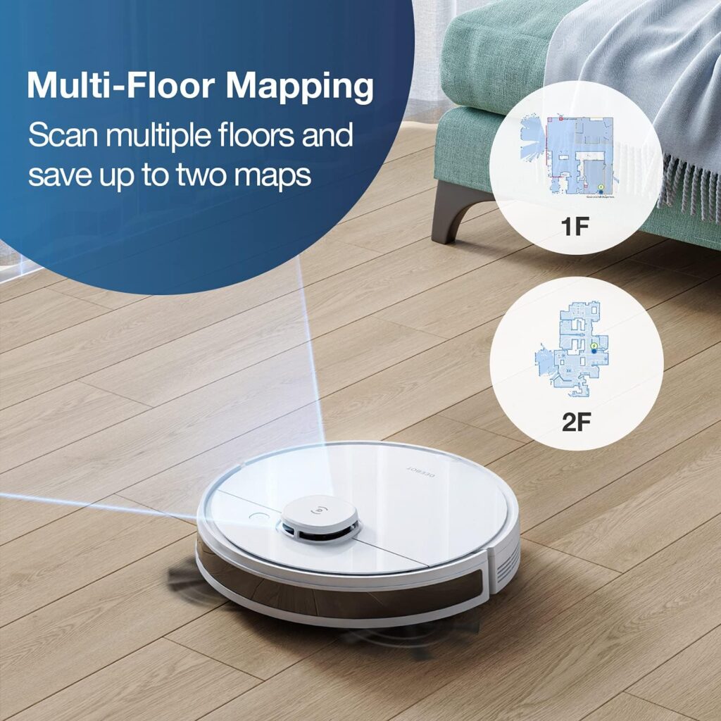 ECOVACS Deebot OZMO N7 Robot Vacuum and Mop Cleaner, Laser Navigation, Lidar-Assisted Object Avoidance, 2300Pa Suction, Multi-Floor Map, Selective Room Cleaning, No-go Zones and No-mop Zones (White)