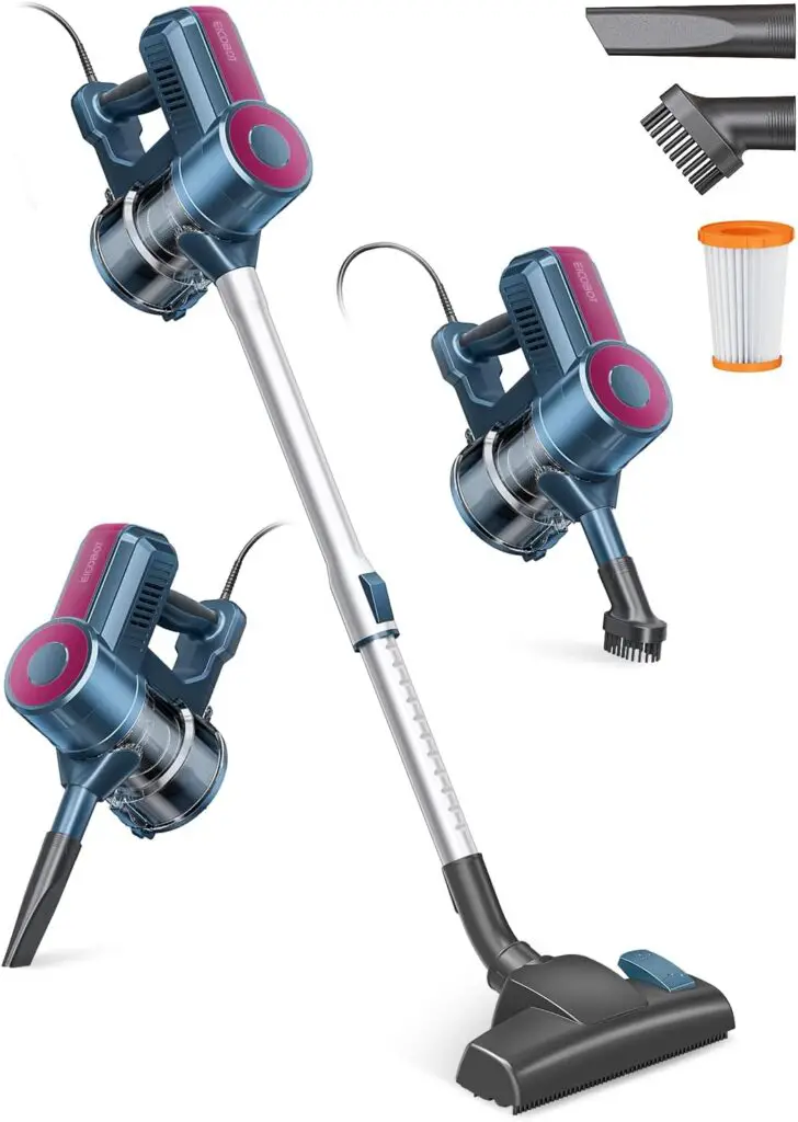 EICOBOT Corded Vacuum Cleaner, 500W Powerful Vacuum Cleaner, Versatile Lightweight Corded Stick Vacuum Cleaner for Pet Hair Hardwood Floor,S12,50,Peony