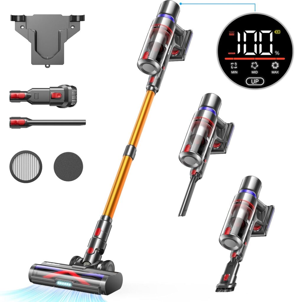 HOMPANY Cordless Vacuum Cleaner, 500W/40Kpa Stick Vacuum with Touch Screen, Max 60 Mins Runtime, Anti-Tangle Vacuum Cleaner for Home, 2023 Latest Motor Vacuum for Pet Hair/Carpet/Hard Floor