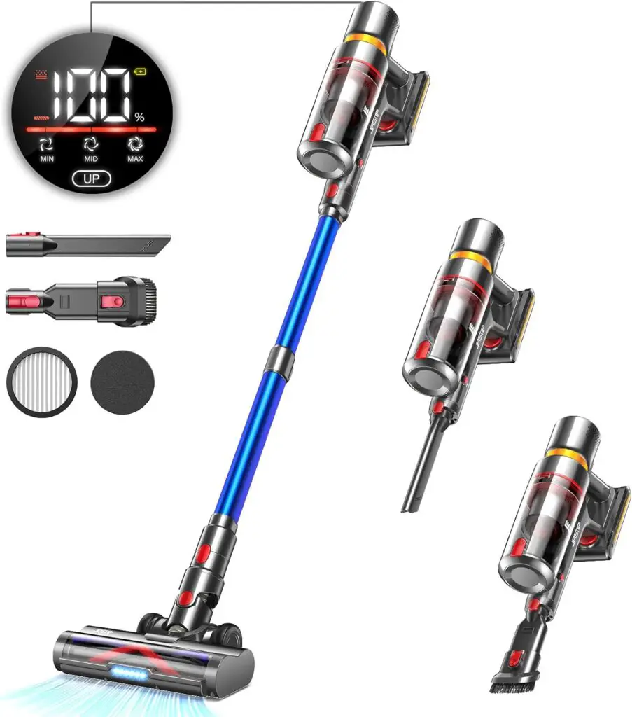 JASTIP Cordless Vacuum Cleaner, 40Kpa/500W High Suction Cordless Stick Vacuum, Up to 60 Mins Runtime, LED Touch Screen Vacuum Cleaner for Home, Lightweight Stick Vacuum for Pet Hair/Carpet