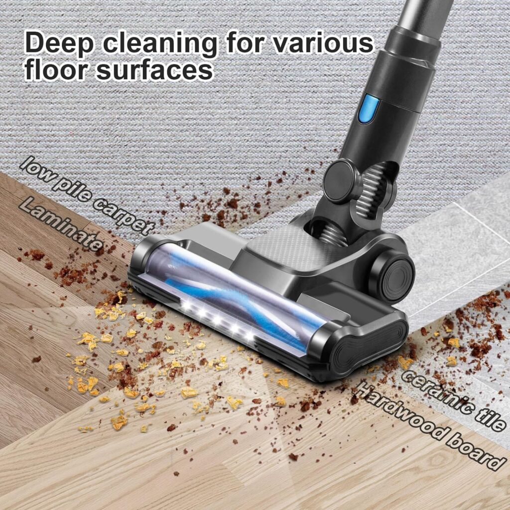 Moolan Cordless Vacuum Cleaner, 6 in 1 Portable Cordless Stick Vacuum with Powerful Suction, 40min Runtime Rechargeable Vacuum Cleaner for Home Hardwood Floor