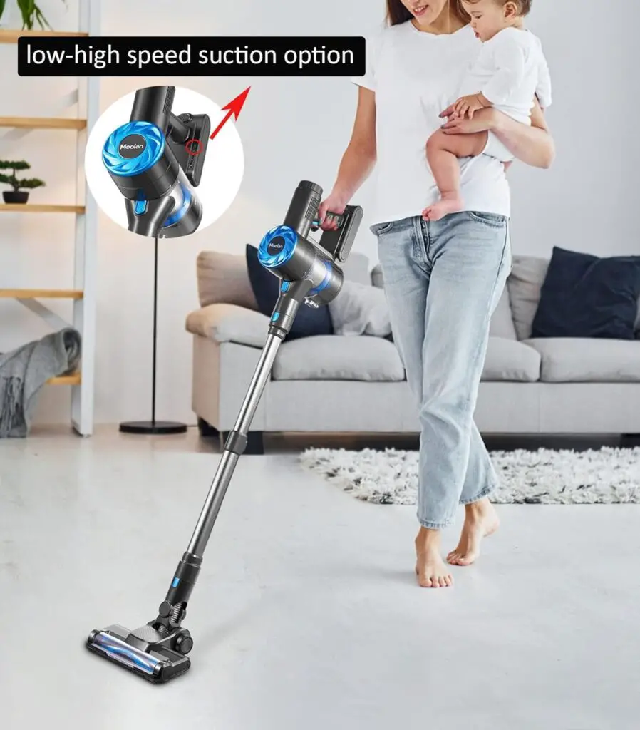 Moolan Cordless Vacuum Cleaner, 6 in 1 Portable Cordless Stick Vacuum with Powerful Suction, 40min Runtime Rechargeable Vacuum Cleaner for Home Hardwood Floor