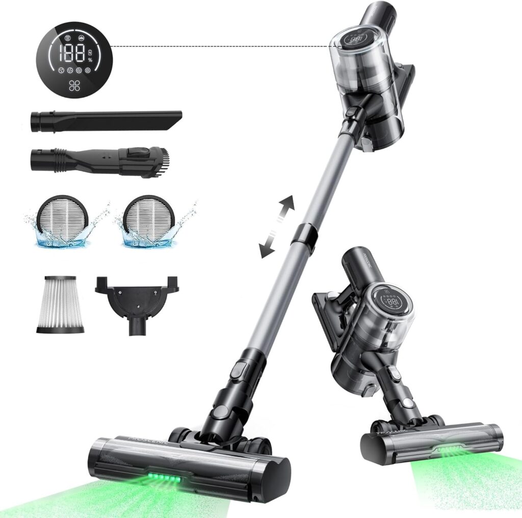Proscenic P12 Cordless Vacuum Cleaner, Vertect Light, Anti-Tangle Brush, Stick Vacuum with Touch Display, 33Kpa/120AW Cordless Vacuum, Max 60mins Runtime, Deep Clean for Pet Hair, Hard Floor  Carpet