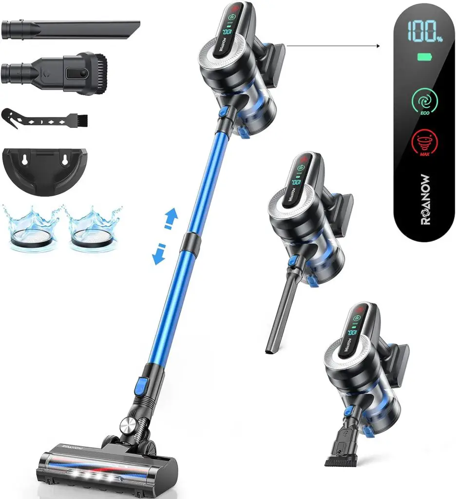 Roanow Cordless Vacuum Cleaner, 450W/38KPA Cordless Vacuum with LED Display, 55Mins Runtime Lightweight  Ultra-Quiet Cordless Stick Vacuum for Carpet and Floor, Home, Pet Hair Cleaning