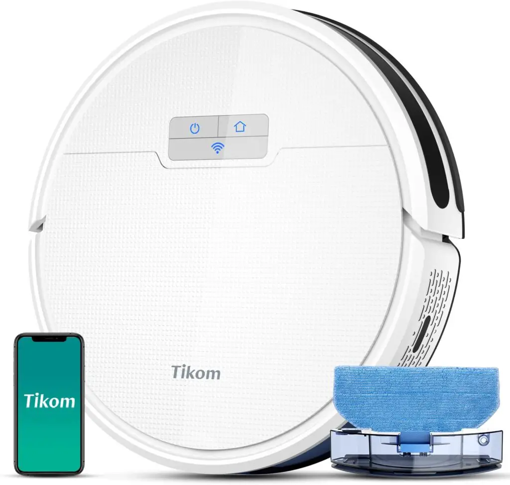 Tikom Robot Vacuum and Mop Combo 2 in 1, 4500Pa Strong Suction, G8000 Pro Robotic Vacuum Cleaner, 150mins Max, Wi-Fi, Self-Charging, Good for Carpet, Hard Floor