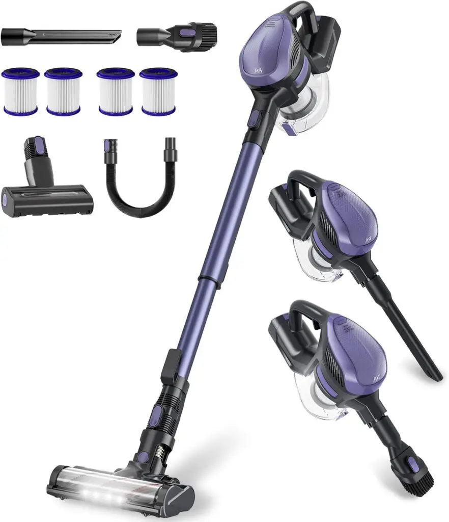 TMA Cordless Vacuum Cleaner T220, 25kpa/250w Cordless Stick Vacuum, 10-in-1 Multi-Scenario Stick Vacuum with 4 Filters, Running Time Up to 40 Minutes, Suitable for Various Occasions, Pet Hair