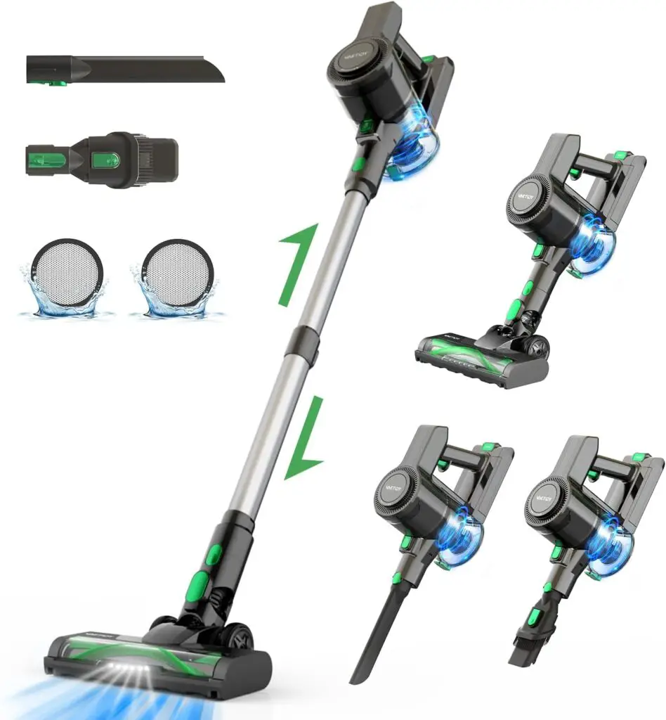 Vactidy V9 Cordless Vacuum Cleaner, Cordless Stick Vacuum with 250W Brushless Motor, 45min Runtime, Detachable Battery, 6 in 1 Lightweight Vacuum for Hardwood Floor, Low Pile Carpet, Pet Hair Cleaning