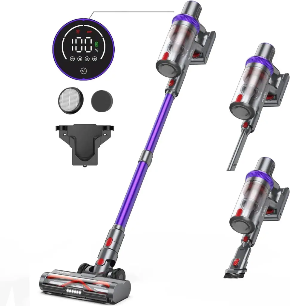 WLUPEL Cordless Vacuum Cleaner, 38Kpa Stick Vacuum Cleaner, 450W Handheld Vacuum with LED Touch Screen, 55mins Runtime for Pet Hair, Carpet and Hardwood Floor(KB-H015)