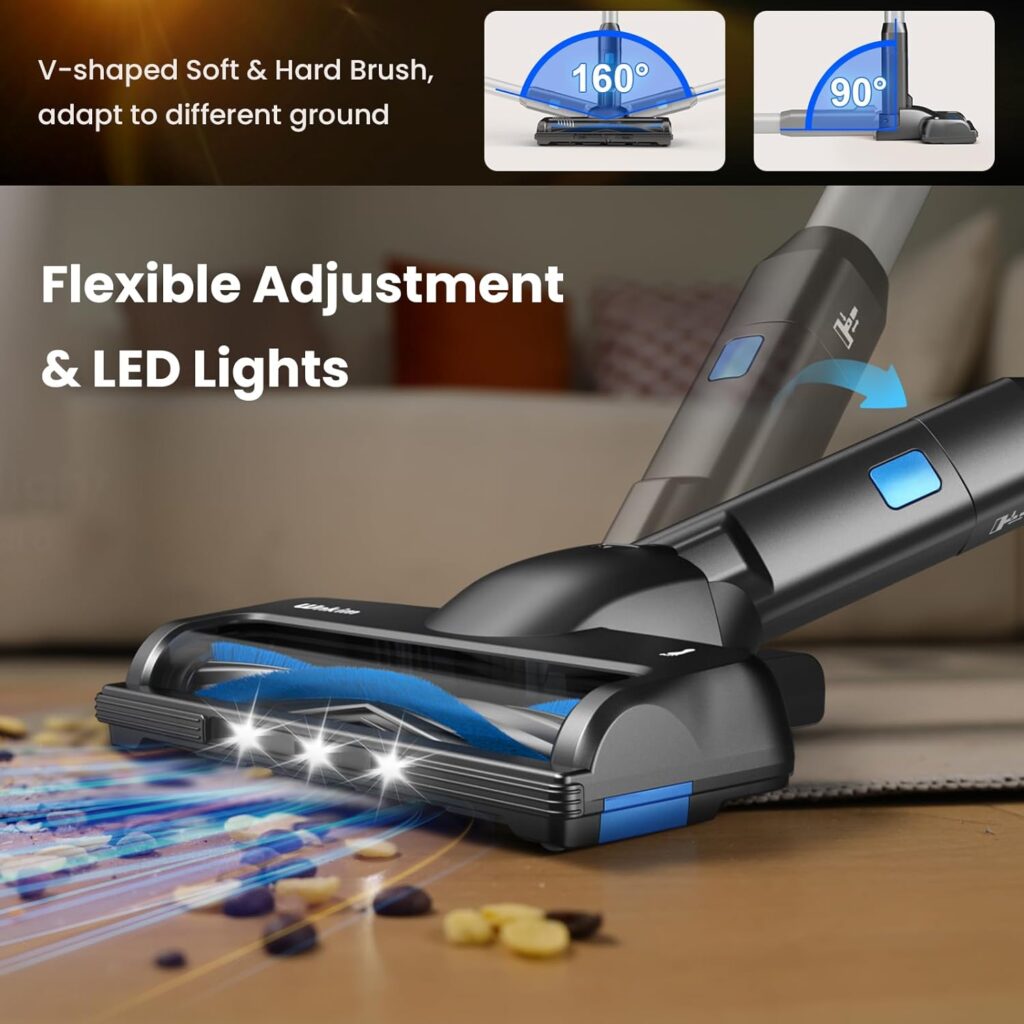 WnkimTech Cordless Vacuum Cleaner, 25Kpa Powerful Stick Vacuum for Hardwood Floor, 45 Min Rechargeable Battery, 6 in 1 Lightweight Upright Vacuum with LED Display for Pet Hair Carpet